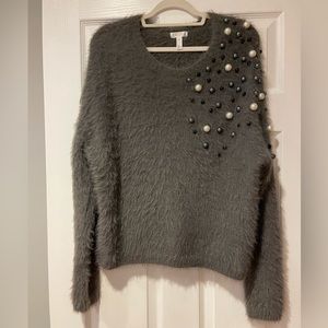 Leith Embellished Faux Fur Sweater - XS
